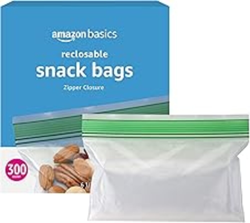 Amazon Basics Reclosable Food Storage Snack Bags, 300 Count