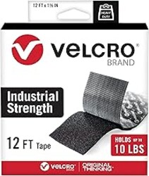 VELCRO Brand Heavy Duty Tape | 12 Foot Roll | Strong Sticky Back Adhesive Holds up to 10 lbs | Industrial Strength Fasteners for Indoor or Outdoor Use | 1-1/2in Width, Black (VEL-30836-USA)