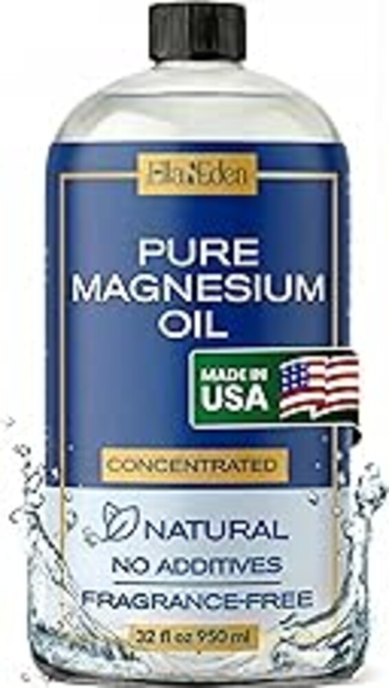 Ella & Eden Pure Magnesium Oil - 32 Oz Refil Bottle -Topical Magnesium oil for Feet, Sleep, Muscle Relaxation, Leg Cramps - USA Made - Natural, No Additives, Concentrated Formula