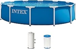 Intex Metal Frame 12 ft x 30 in Above Ground Pool Set, Round Swimming Pool with Steel Frame, 530 GPH Cartridge Filter Pump, and Type A Filter Cartridge