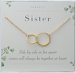 Suavell Sister Necklace – Sterling Silver Interlocking Double Circle Necklace Jewelry for Women – Meaningful Birthday Gift for Sister, Maid of Honor Gift or Bridesmaid