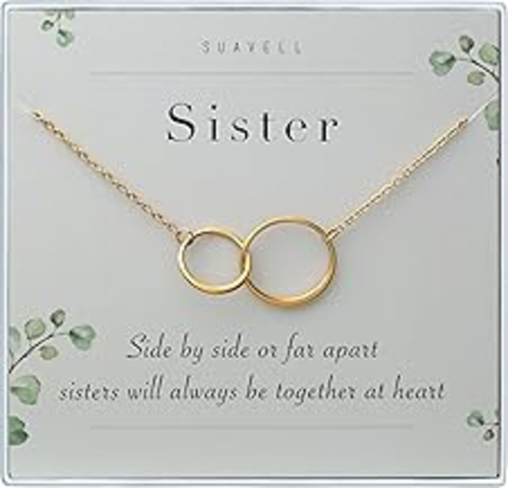 Suavell Sister Necklace – Sterling Silver Interlocking Double Circle Necklace Jewelry for Women – Meaningful Birthday Gift for Sister, Maid of Honor Gift or Bridesmaid
