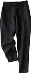 Tanming Linen Pants for Women Summer Casual High Waisted Drawstring White Beach Pant