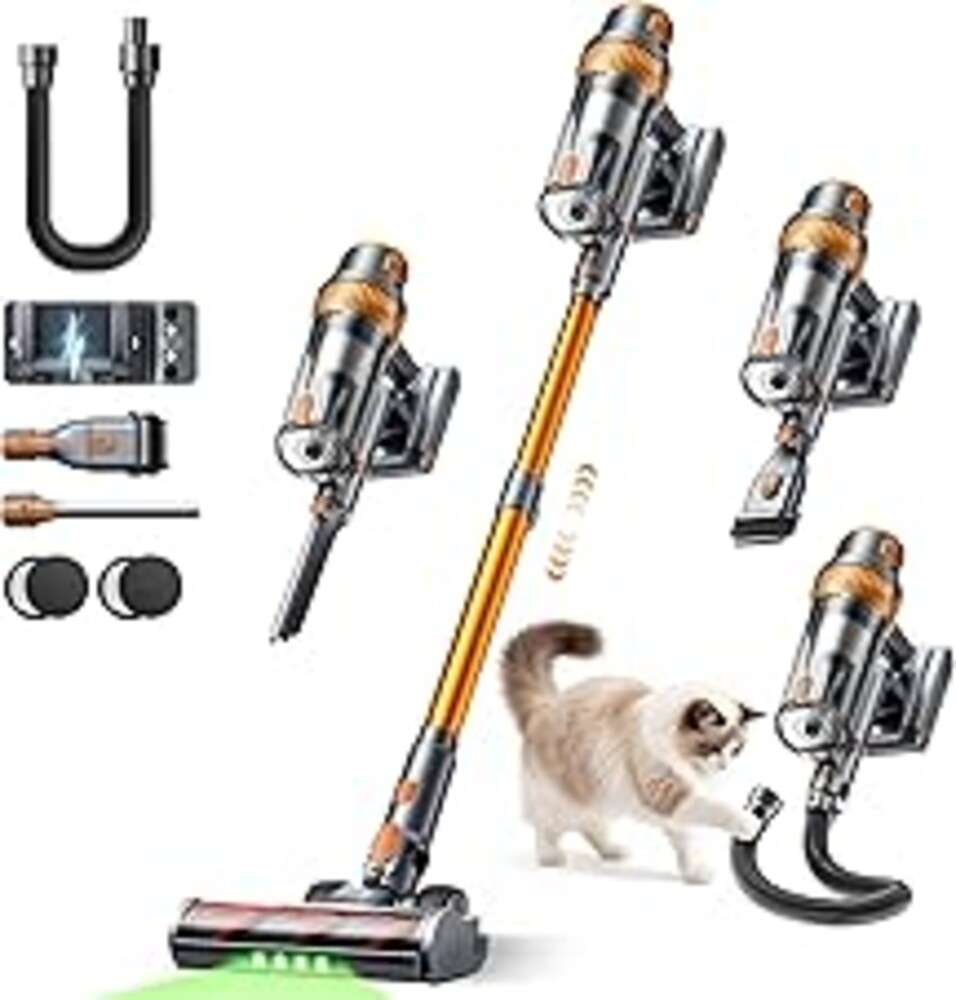 EzyTidy Cordless Vacuum Cleaner, 55KPa 650W 70Mins Stick Vacuum Cleaners for Home, Self-Standing Handheld Vacuum with 3.3Ft Extendable Hose, LED Touch Screen for Pet Hair/Floor/Carpet