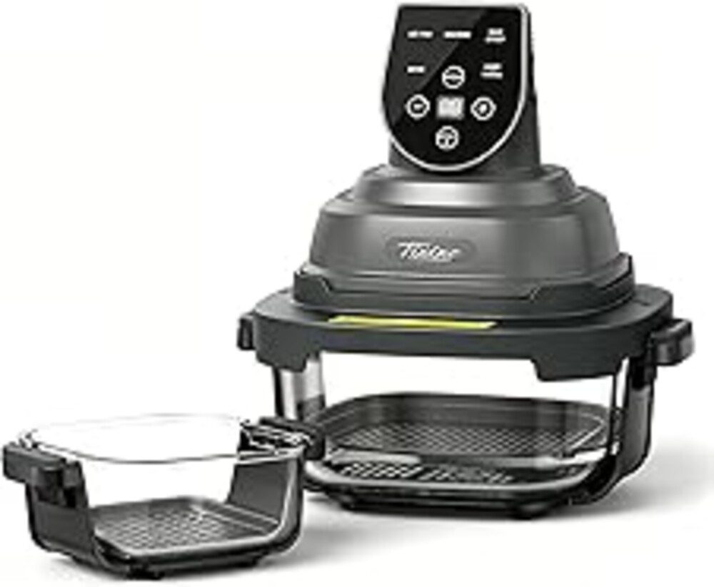 Tixixc 5-in-1 Glass Air Fryer for Healthy Oil-Free Cooking, Portable 1500W Countertop Cooker with 4QT & 6-Cup Glass Bowl, Non-Toxic Design & Dishwasher Safe for Single & Family Meals