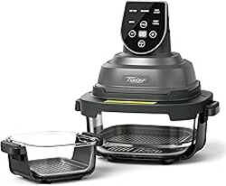Tixixc 5-in-1 Glass Air Fryer for Healthy Oil-Free Cooking, Portable 1500W Countertop Cooker with 4QT & 6-Cup Glass Bowl, Non-Toxic Design & Dishwasher Safe for Single & Family Meals