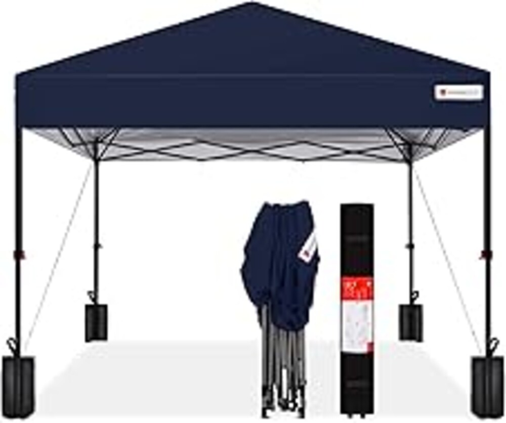 Best Choice Products 10x10ft Pop Up Canopy Tent, Outdoor Shade, 1 Person 1 Minute Set Up, Carry Case, 4 Weight Bags - Navy Blue