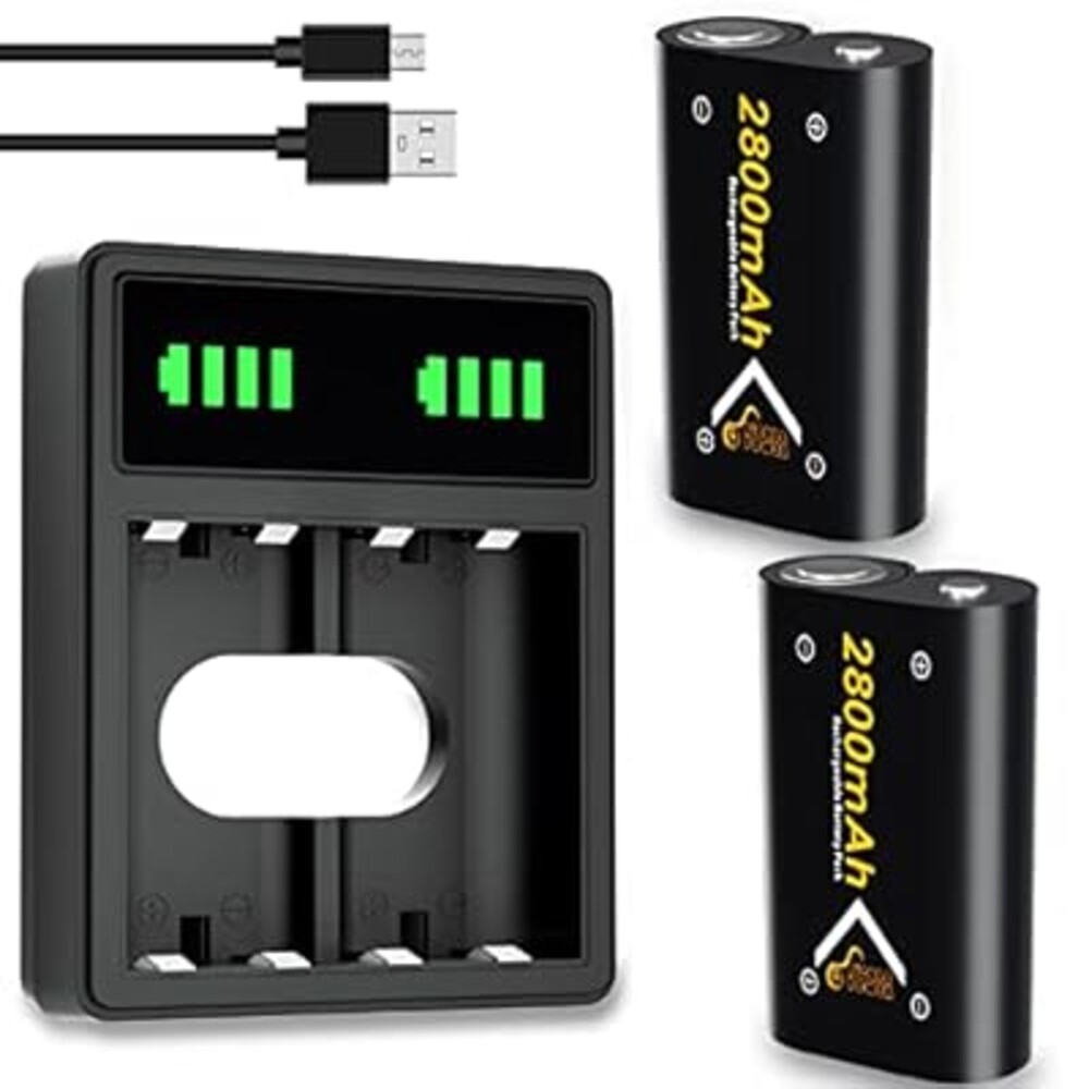 Pickle Power Rechargeable Battery for Xbox Series X|S/Xbox One, 2 X 2800mAh Batteries with Fast Charger Station for Xbox One/S/X/Elite Controller