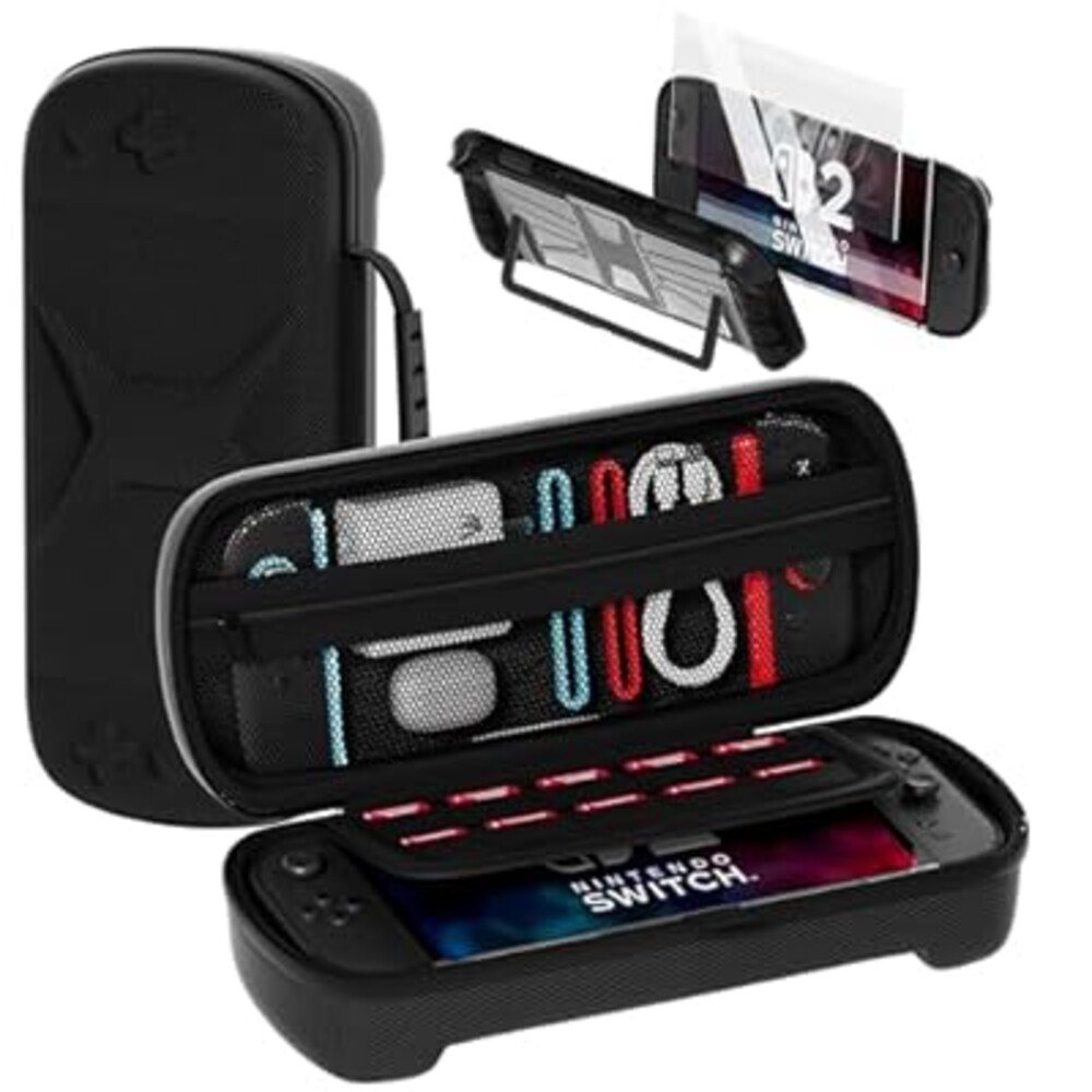 QUAGGY Designed for Nintendo Switch 2 (2025), TPU&PC Ultra-Slim Protective Case, Game Card Slots, All In One Carrying Case for Switch 2 Accessories [Bult-in 2 Screen Protector] Black