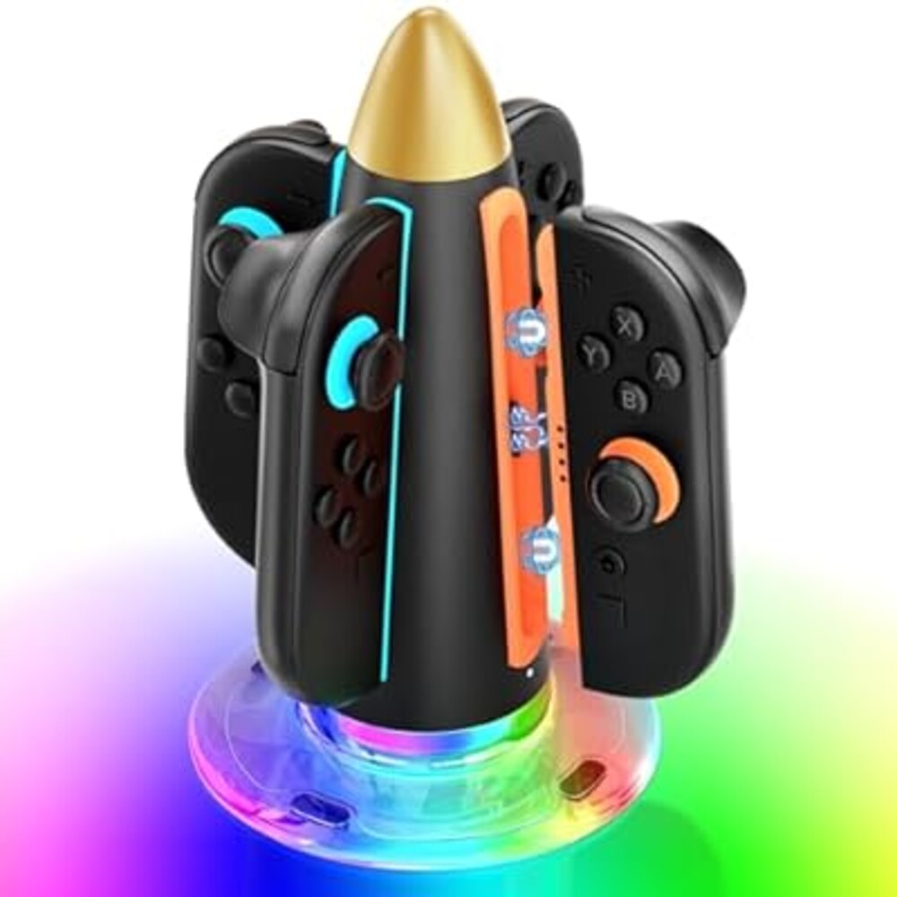 Saitake RGB Controller Charger Dock for Switch 2 Joy Con, Magnetic Controller Charging Stand for Nintendo Switch 2 with Fast Charging in 2H, Dual-Side Charging, 7 Static Lighting & 6 Dynamic Modes