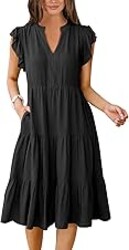 ANRABESS Womens Summer Dress Ruffle Sleeve V Neck Midi Dresses Fashion Casual Fit Flowy Tiered Boho Beach Vacation Sundress