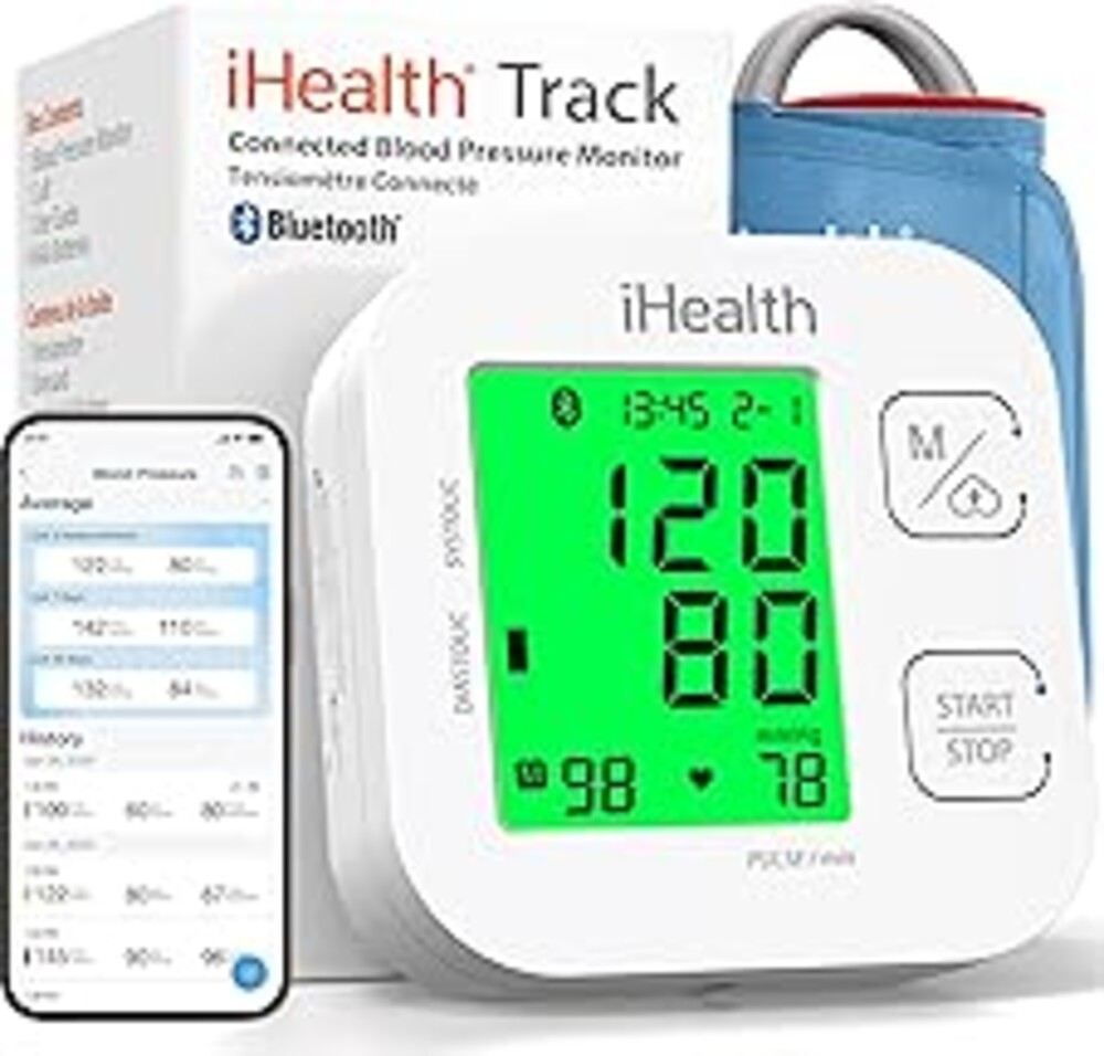 iHealth Track Smart Upper Arm Blood Pressure Monitor with Wide-Range Cuff | Bluetooth App Sync, Color-coded Display, Irregular Heartbeat Alert, 8.7-16.5'' Cuff