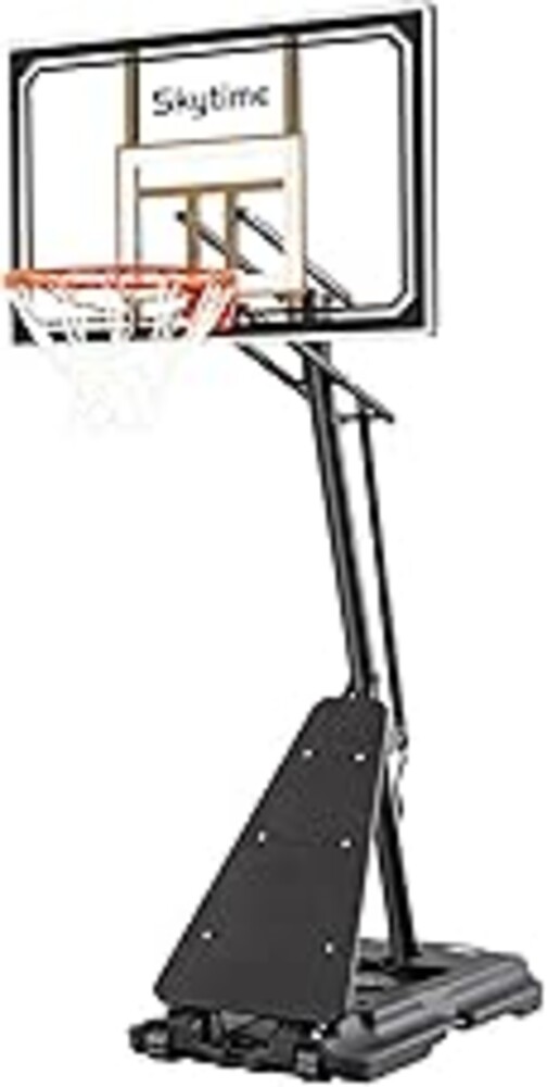 Skytime Basketball Hoop 44&48 Inch Backboard Portable Basketball Goals Outdoor,5.3-10ft Stepless Regulation Crank Adjust Basketball Goal System