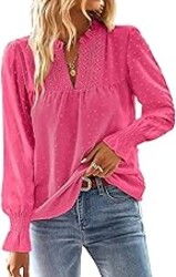 Falechay Boho Tops for Women V Neck Blouses Flowy Swiss Dot Dressy Casual Lace Womens Long Sleeve Shirts Trendy 2026