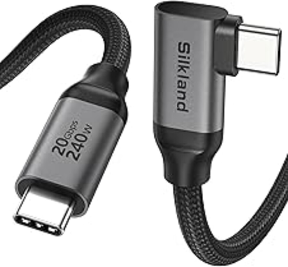 Silkland USB C Monitor Cable Right Angle 5FT, 8K@30Hz 5K/4K@60Hz Display, 20Gbps Data Transfer, 90 Degree USB C 3.2 Gen 2x2 Video Cable, 240W Charging for iPhone 17, MacBook, Portable Monitor, Carplay
