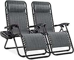 Best Choice Products Set of 2 Adjustable Steel Mesh Zero Gravity Lounge Chair Recliners w/Pillows and Cup Holder Trays - Gray