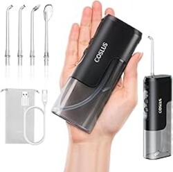 COSLUS T40 Mini Water Flosser for Travel: Portable Compact Design, Cordless Oral Irrigator with 4 Modes, Removable Tank, IPX7 Waterproof for Braces, Orthodontic, Sensitive Teeth On-the-Go Use, Black