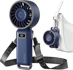 Diveblues Portable Handheld Fan, 7.4m/s High Speed Turbo Fan, 180° Foldable 4-in-1 Personal Neck Fan Integrated Carabiner Clip, 100 Speed Stepless Control, USB-C Rechargeable, 12H Battery, Fanzy D6036