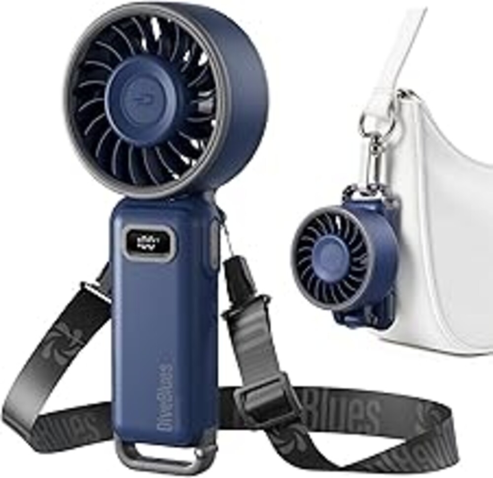 Diveblues Portable Handheld Fan, 7.4m/s High Speed Turbo Fan, 180° Foldable 4-in-1 Personal Neck Fan Integrated Carabiner Clip, 100 Speed Stepless Control, USB-C Rechargeable, 12H Battery, Fanzy D6036