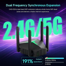 AC1200 Dual Band WiFi Range Extender - WiFi Booster with 4 External Antennas & MIMO Tech, 3 Modes (Repeater/AP/Router), Type-C Powered, Plug and Play Easy Setup for Home Office,Black.