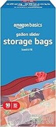 Amazon Basics Slider Gallon Food Storage Bags, BPA Free, Stand-Up Bottom, Easy to Fill, 90 Count
