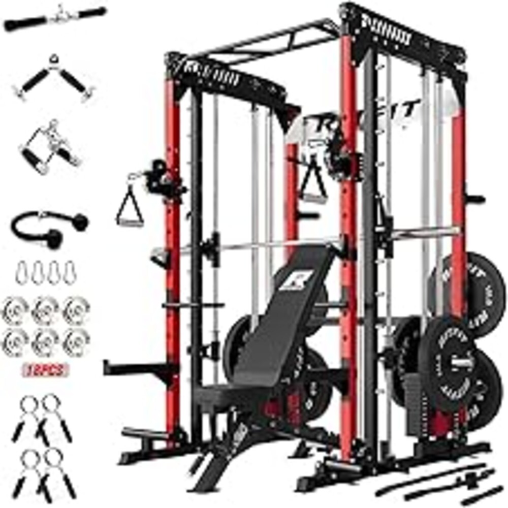 RitFit M1 Pro Smith Machine Package, All-in-One Power Cage with Weight Stack Set, Includes LAT Pulldown & Cable Crossover System for Home Gym