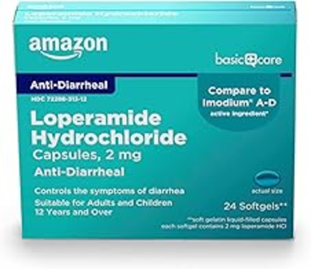 Amazon Basic Care Loperamide Hcl 2 Mg Softgels, Anti-Diarrheal, Easy to Swallow, Controls Symptoms of Traveler's Diarrhea, 24 Count