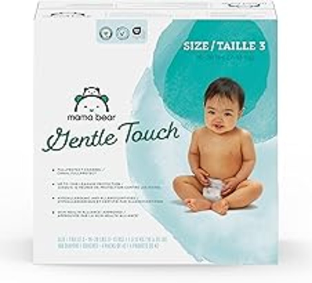 Amazon Brand - Mama Bear Gentle Touch Baby Diapers, Size 3, 168 Count (4 packs of 42), Leakproof, Keeps Baby Dry, Skin Safe, Formulated without Fragrance with Wetness Indicator