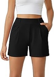 G4Free EverGoing Dressy Casual Shorts for Women 5" High Waisted Summer Lounge Pleated Shorts with Pockets