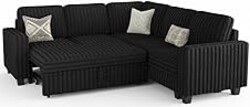 Belffin Plush Corduroy Modular Sectional Sofa with Pull Out Bed Convertible Small Sectional Corner Couch for Living Room Black Couch