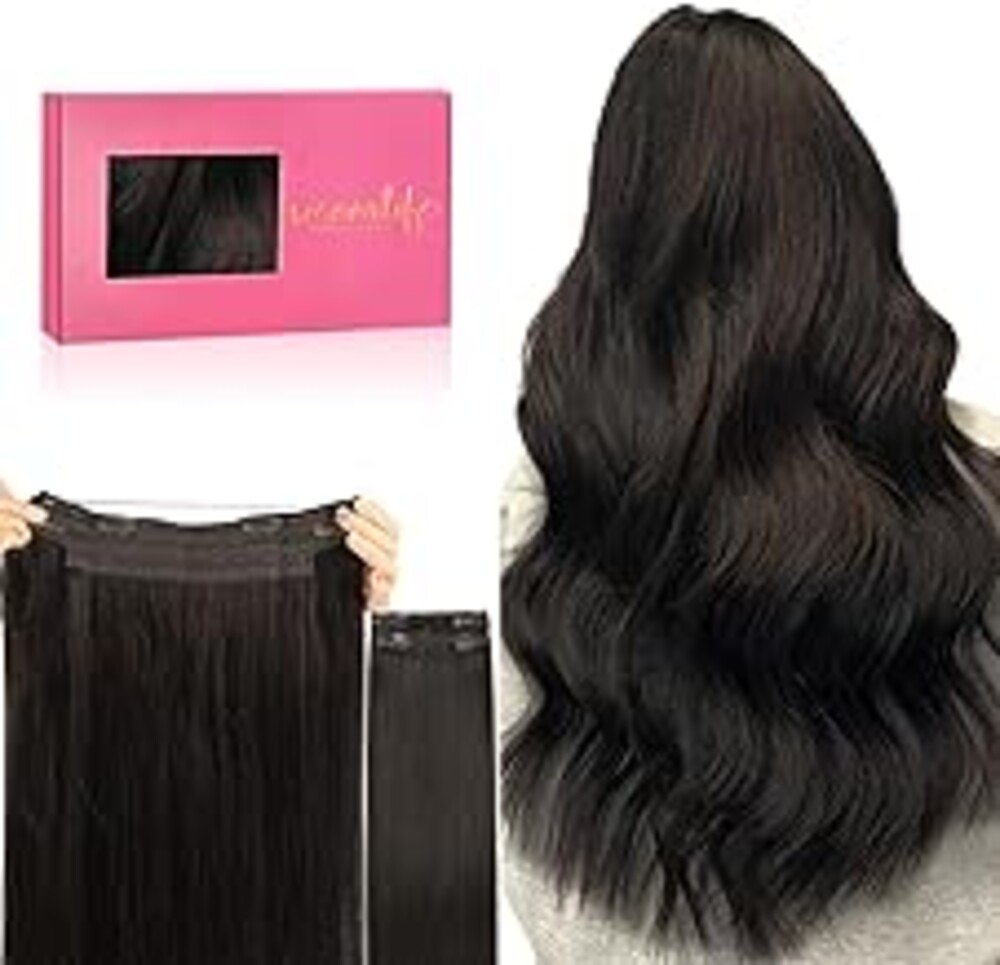 WENNALIFE Wire Hair Extensions Real Human Hair 22 inch 150g Dark Brown Remy Real Hair Extensions Invisible Wire Human Hair Natural Looking Easy to Apply Reusable for Volume and Length Straight Hair