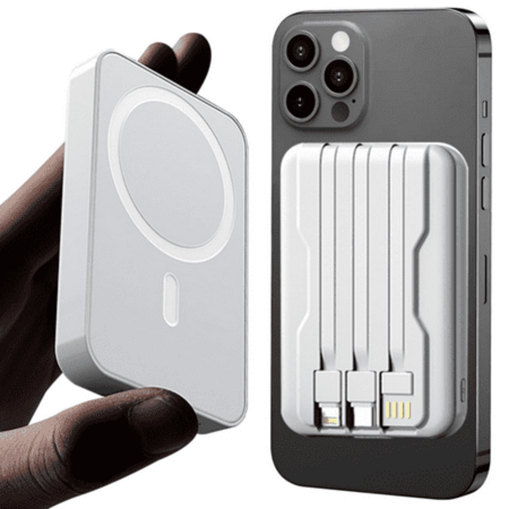 KEPEAK 10000mAh Wireless Portable Charger, Magnetic Power Bank with Built-in USB C Cables, Mag-Safe Battery Pack with LED Display for iPhone 15/14/13/12, White