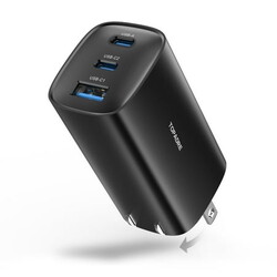 TOPADRE 65W USB-C Charger, Foldable Plug & 3-Port PD Fast Charging compatible with iPhone/Samsung - Black