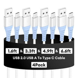 Dutevolns USB C Cable, 4 Pack(1.6/3.3/4.9/6.6ft) Type C Charging Cords, Nylon Braided 3A USB A to C Fast Charging Cable Compatible with IPhone 16/15, Samsung Galaxy, Blue