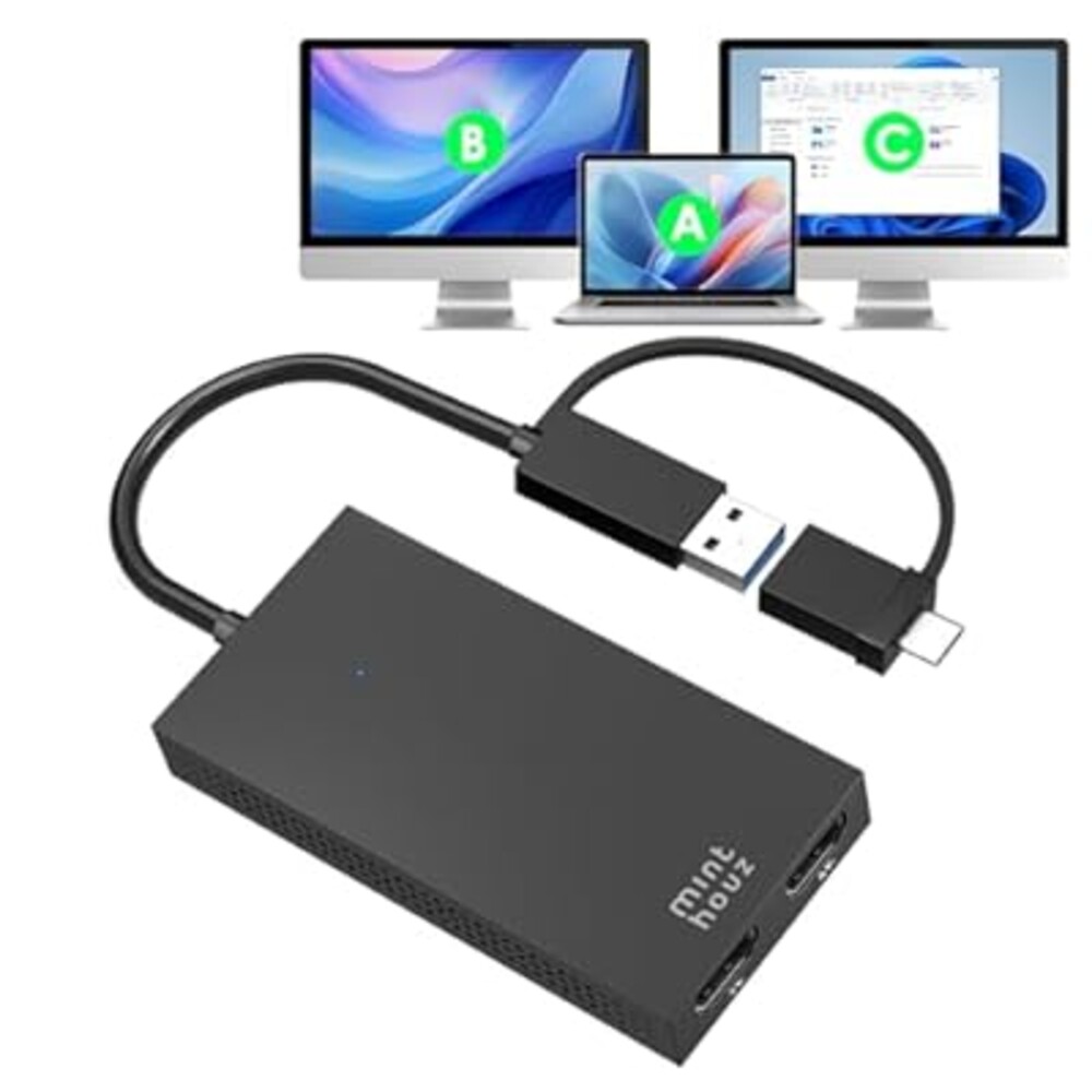Minthouz HDMI Splitter for Dual Monitors, Universal Video Graphics Adapter for Thunderbolt 5/4/3, USB 4, USB-A/C, Mac and Windows, USB-C to 4K@30Hz &1080p@60Hz HDMI Extender for Windows & MacBook