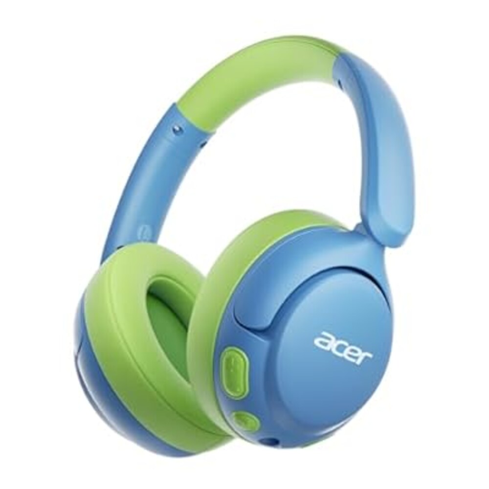 acer Kids Bluetooth Headphones, 85dB Volume Limiter, Foldable Wireless Over-Ear Headphones for iPad, Travel, 75H Playtime, Bluetooth 5.4, Built-in Mic, Blue Green