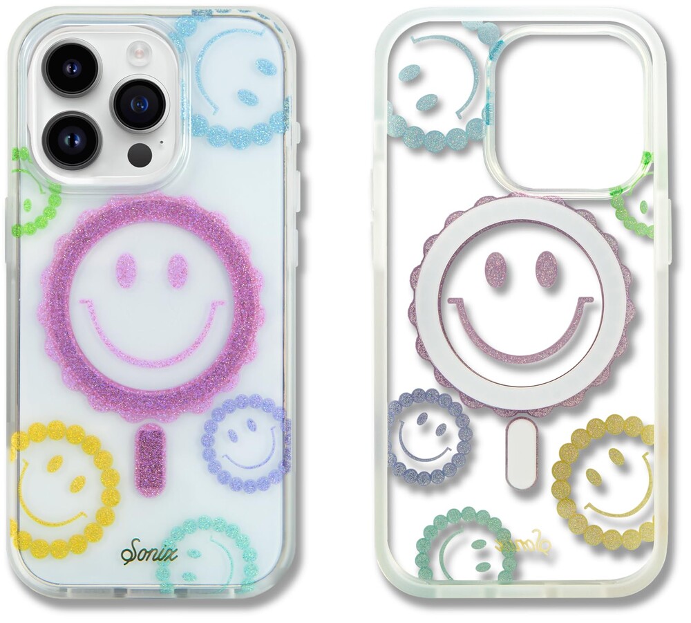Sonix Protective Phone Case for iPhone 15 Pro Max | Compatible with MagSafe | 10ft Drop Tested | Glitter Smiley