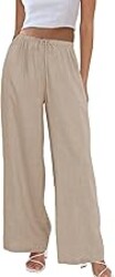 Duyang Womens Cotton Linen Palazzo Pants Drawstring Elastic Waist Casual Wide Leg Trousers with Pockets