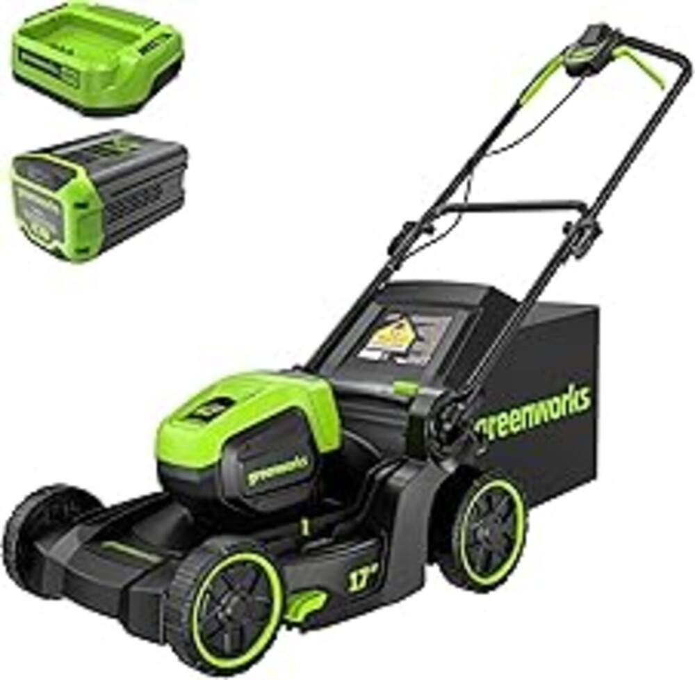 Greenworks 60V 17" Brushless Cordless Push Lawn Mower, 2-in-1 Mulching/Bagging, 4.0Ah Battery and 3A Charger(40min Runtime)