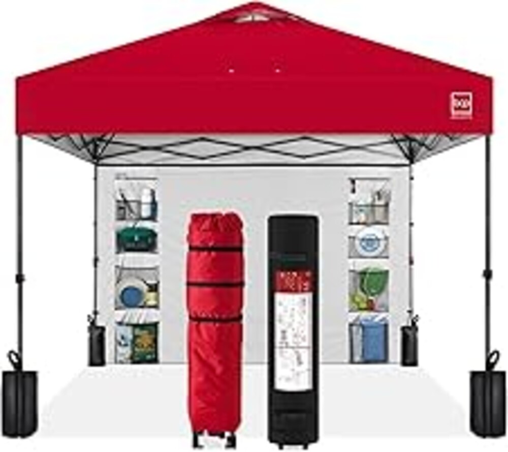 Best Choice Products 10x10ft Pop Up Canopy Tent with Sidewall, 1 Person 1 Minute Set Up, Carry Case, 4 Weight Bags - Red
