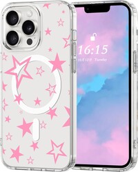 Houdqklee Magnetic Pink Star for iPhone 16 Pro max Case, Cute Kawaii Girly Star Phone Case Compatible with MagSafe, Clear Soft Slim Fit Protective Case for Women Girls for iPhone 16 Pro max