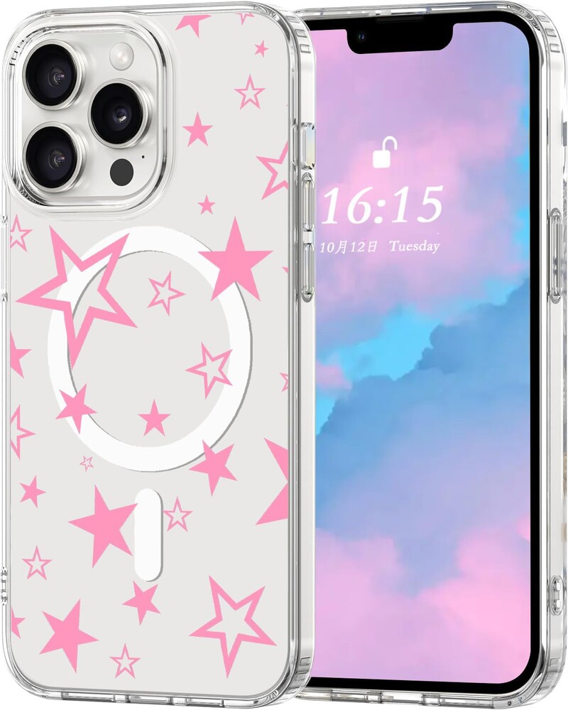 Houdqklee Magnetic Pink Star for iPhone 16 Pro max Case, Cute Kawaii Girly Star Phone Case Compatible with MagSafe, Clear Soft Slim Fit Protective Case for Women Girls for iPhone 16 Pro max