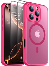 SPIDERCASE Magnetic for iPhone 16 Pro Max Case, Translucent Matte [2Pcs Tempered Glass Screen Protector] [Upgraded Full Camera Protection] Phone Case,Hot Pink