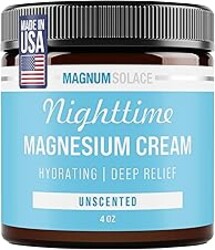 Magnum Solace Magnesium Lotion – Nighttime Magnesium Cream – Apply to Legs, Arms or Chest - Topical Magnesium Chloride – USA Made and Safe for Kids (Unscented)