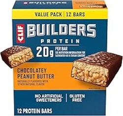 CLIF BUILDERS Protein Bars - Chocolatey Peanut Butter - 20g Plant Based Protein - Gluten Free - Non-GMO - Low Glycemic - No Artificial Sweeteners - 2.4 oz. (12 Pack)