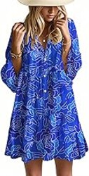 Opemiby Summer Dresses for Women 2026 Flowy Ruffle 3/4 Sleeve V Neck Tiered Casual Babydoll Boho Beach Mini Dress