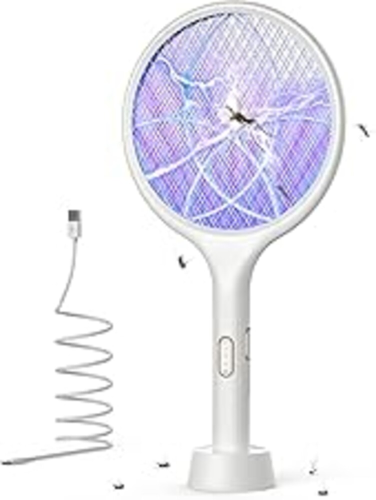 YISSVIC Electric Fly Swatter 4000V Bug Zapper Racket Dual Modes Mosquito Killer with Purple Mosquito Light Rechargeable for Indoor Home Office Backyard Patio Camping