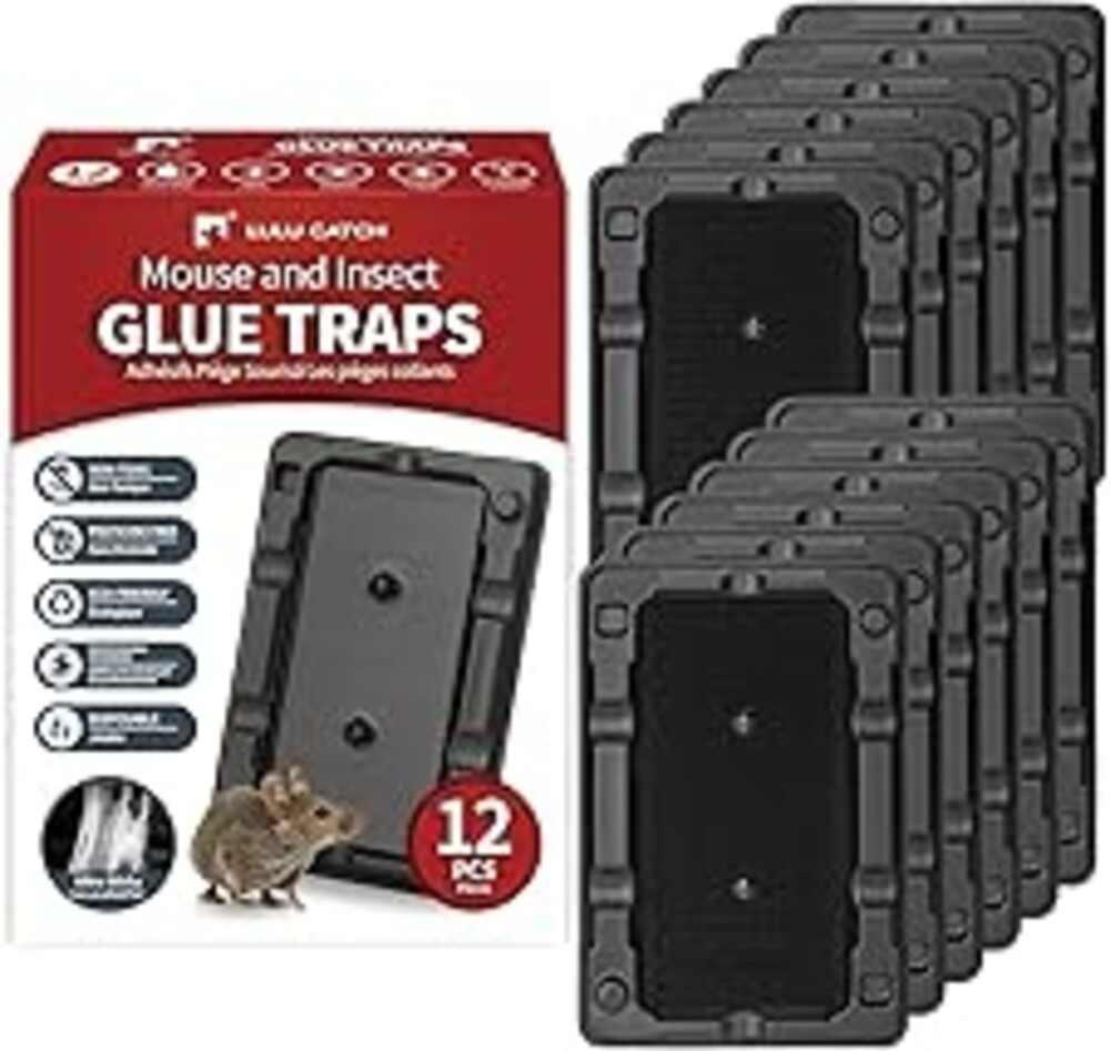 LULUCATCH Mouse & Insect Traps 12 Pack, Heavier Sticky Traps with Non-Toxic Glue for Small Mice & Insects. Sticky Mouse Traps Indoor for Home, Easy to Set