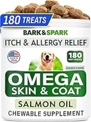 BARK&SPARK Omega 3 for Dogs - 180 Fish Oil Treats for Dog Shedding, Skin Allergy Chews, Itch Relief, Hot Spots Treatment - Joint Health - Skin and Coat Supplement - EPA & DHA Fatty Acids - Salmon Oil