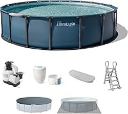 INTEX UltraLuxe 20 ft x 52 in Round Above Ground Pool Set, Smart Wi-Fi Enabled Swimming Pool with Sand Filter Pump, Saltwater System & Retractable Ladder
